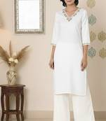 White embroidered rayon kurta palazzo