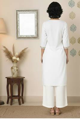 White embroidered rayon kurta palazzo 2