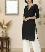 Black embroidered rayon kurta palazzo