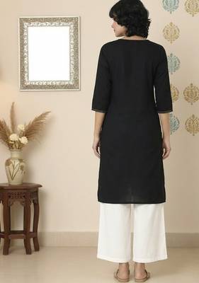 Black embroidered rayon kurta palazzo 2