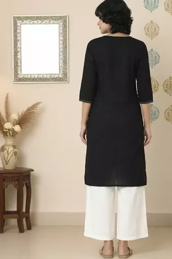 Black embroidered rayon kurta palazzo