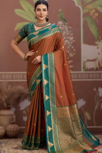 orange tussar silk blend handloom weaving saree     ready to dispatch