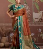 orange tussar silk blend handloom weaving saree – ready to dispatch