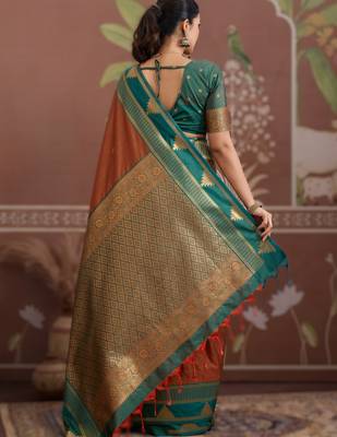 orange tussar silk blend weaving saree  ready to dispatch 2