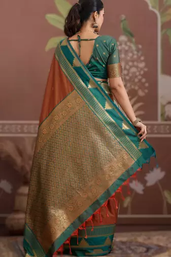 orange tussar silk blend weaving saree ready to dispatch
