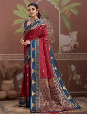 red tussar silk blend weaving saree  ready to dispatch 1