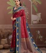 red tussar silk blend handloom weaving saree – ready to dispatch