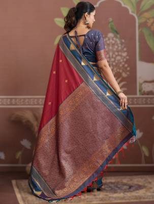 red tussar silk blend weaving saree  ready to dispatch 2