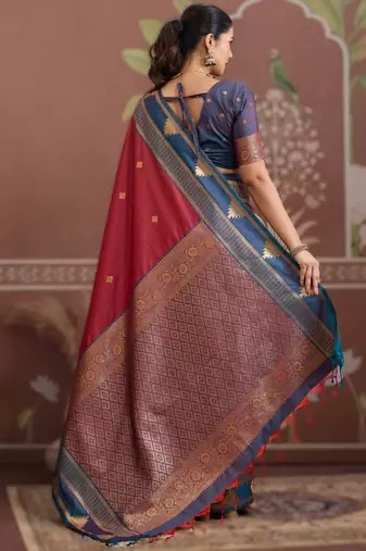 red tussar silk blend weaving saree  ready to dispatch