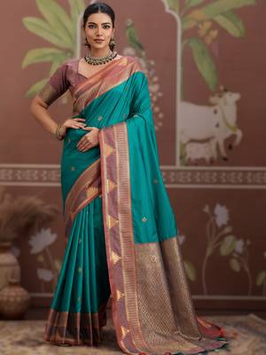sea green tussar silk blend weaving saree ready to dispatch 1
