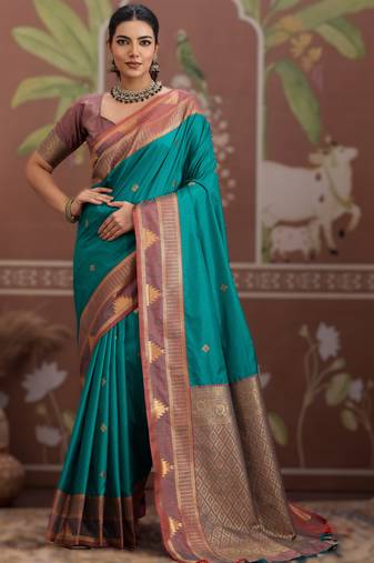 sea green tussar silk blend handloom weaving saree     ready to dispatch