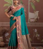 sea green tussar silk blend handloom weaving saree – ready to dispatch