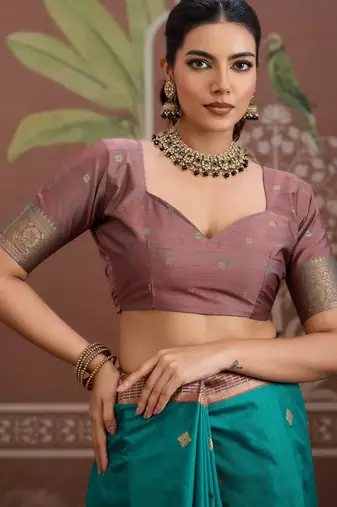 sea green tussar silk blend weaving saree  ready to dispatch