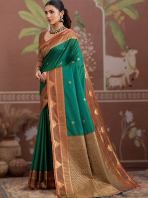 green tussar silk blend weaving saree  ready to dispatch 1