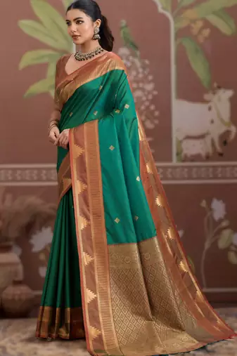green tussar silk blend handloom weaving saree – ready to dispatch