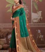 green tussar silk blend handloom weaving saree     ready to dispatch