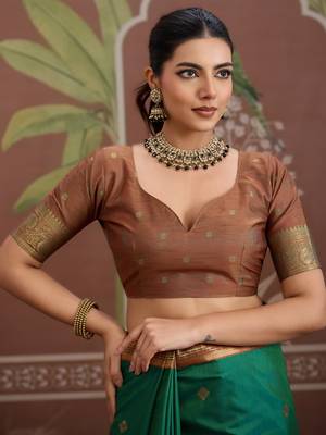 green tussar silk blend weaving saree  ready to dispatch 2