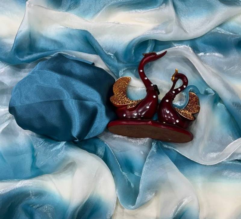 Blue Color Jarkhan Diamond Work Silk Blend Saree