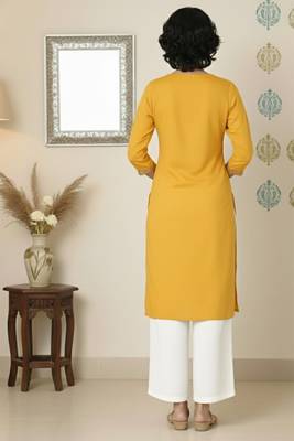 Yellow embroidered rayon kurta palazzo 3