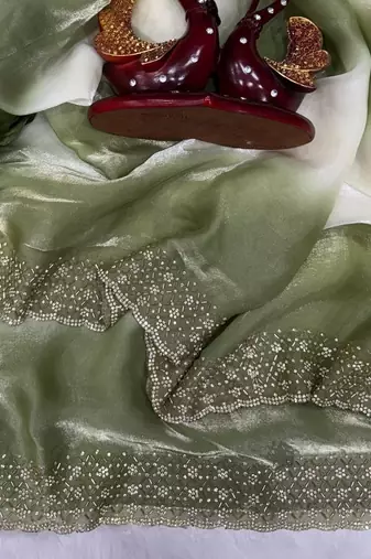 Green Color Jarkhan Diamond Work Silk Blend Saree