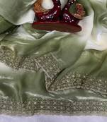 Green Color Jarkhan Diamond Work Silk Blend Saree