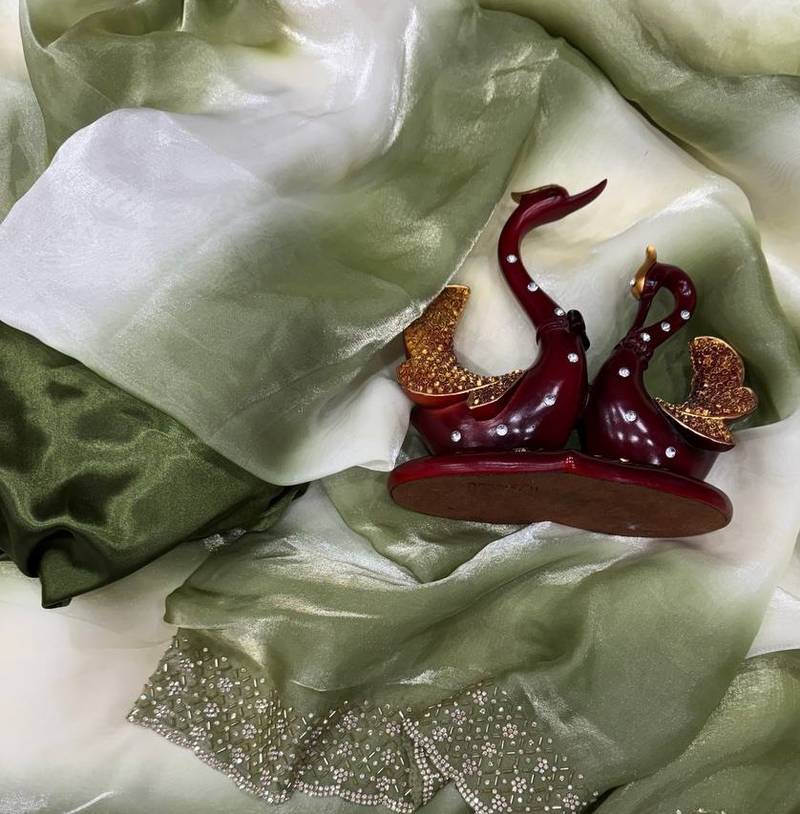 Green Color Jarkhan Diamond Work Silk Blend Saree