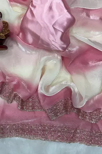 Pink Color Jarkhan Diamond Work Silk Blend Saree