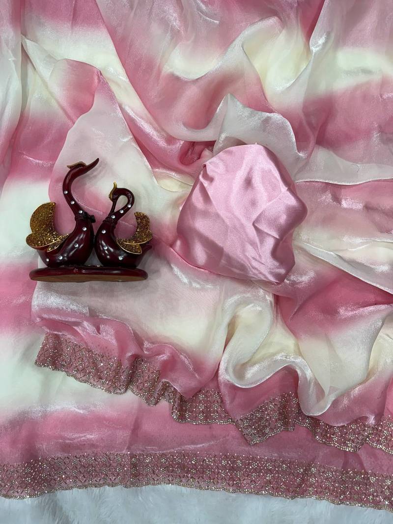 Pink Color Jarkhan Diamond Work Silk Blend Saree