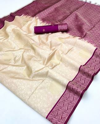 off white weaving paper silk blend saree with paper silk blend blouse  casual & festive wear 3