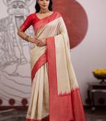 off white handloom weaving paper silk blend saree with paper silk blend blouse     casual & festive wear