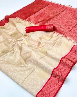 off white weaving paper silk blend saree with paper silk blend blouse  casual & festive wear 3