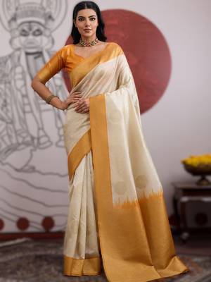 off white weaving paper silk blend saree with paper silk blend blouse  casual & festive wear 1