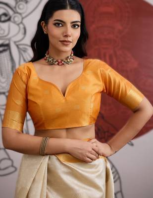 off white weaving paper silk blend saree with paper silk blend blouse  casual & festive wear 2