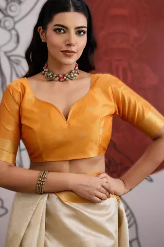 off white weaving paper silk blend saree with paper silk blend blouse  casual & festive wear
