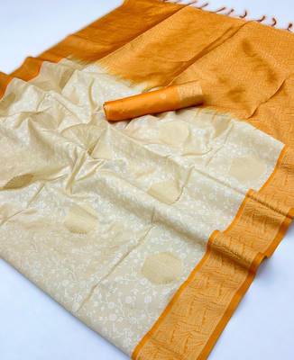 off white weaving paper silk blend saree with paper silk blend blouse  casual & festive wear 3