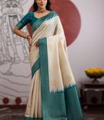 off white handloom weaving paper silk blend saree with paper silk blend blouse     casual & festive wear