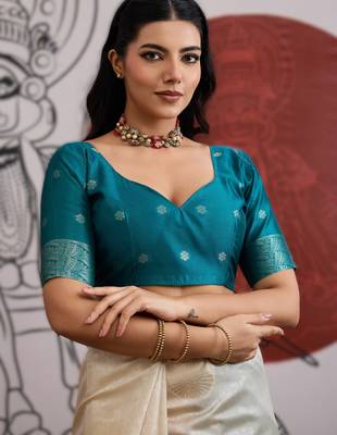 off white weaving paper silk blend saree with paper silk blend blouse  casual & festive wear 3