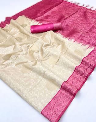 off white weaving paper silk blend saree with paper silk blend blouse casual & festive wear 3