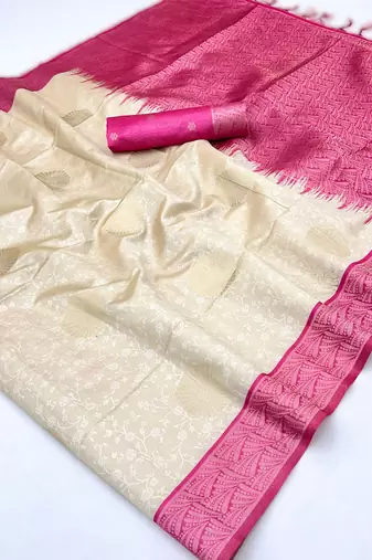 off white weaving paper silk blend saree with paper silk blend blouse  casual & festive wear