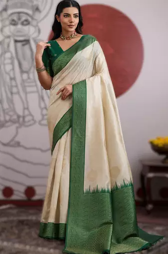 off white handloom weaving paper silk blend saree with paper silk blend blouse     casual & festive wear