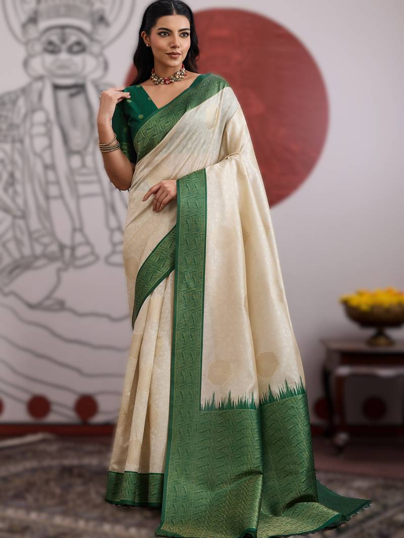 off white handloom weaving paper silk blend saree with paper silk blend blouse     casual & festive wear