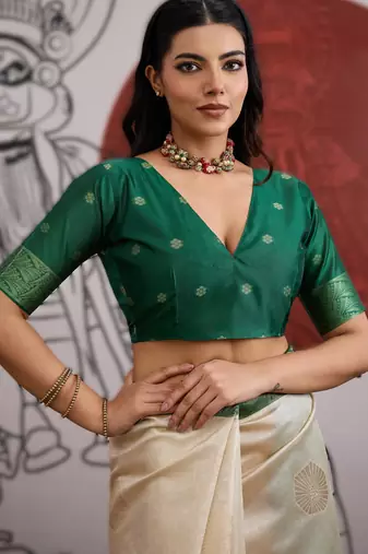 off white weaving paper silk blend saree with paper silk blend blouse  casual & festive wear