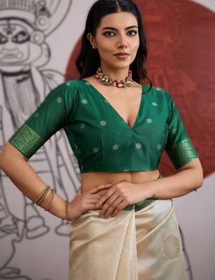 off white weaving paper silk blend saree with paper silk blend blouse  casual & festive wear 3