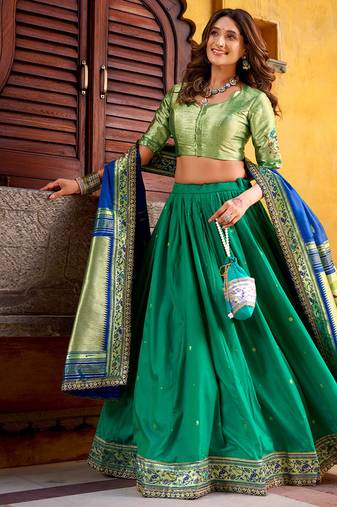 Royal Paithani Soft Silk Lehenga Choli with Zari Weaving, Sequins & Thread Embroidery and batua
