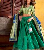 Royal Paithani Soft Silk Lehenga Choli with Zari Weaving, Sequins & Thread Embroidery and batua