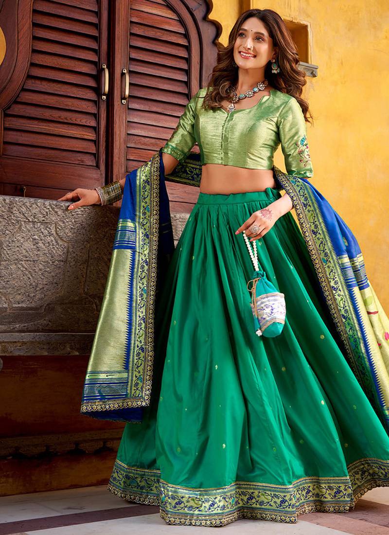 Royal Paithani Soft Silk Lehenga Choli with Zari Weaving, Sequins & Thread Embroidery and batua