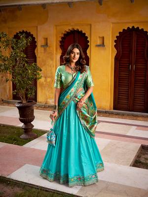 Royal Paithani Soft Silk Lehenga Choli with Zari Weaving, Sequins & Thread Embroidery with batwa 1