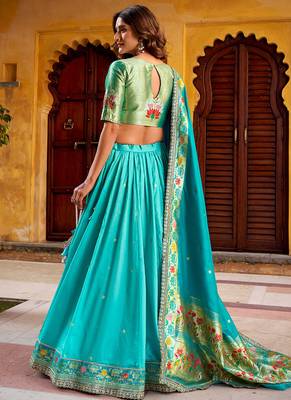 Royal Paithani Soft Silk Lehenga Choli with Zari Weaving, Sequins & Thread Embroidery with batwa 4