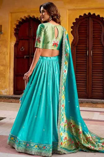 Royal Paithani Soft Silk Lehenga Choli with Zari Weaving, Sequins & Thread Embroidery with batwa