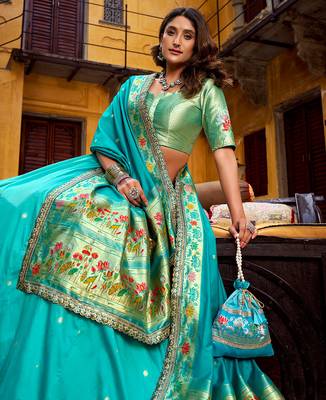 Royal Paithani Soft Silk Lehenga Choli with Zari Weaving, Sequins & Thread Embroidery with batwa 5